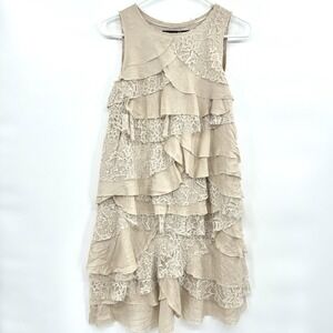 Zara Womens Fairycore Tiered Lace Dress Sz XS Beige Cottage Romantic Ethereal